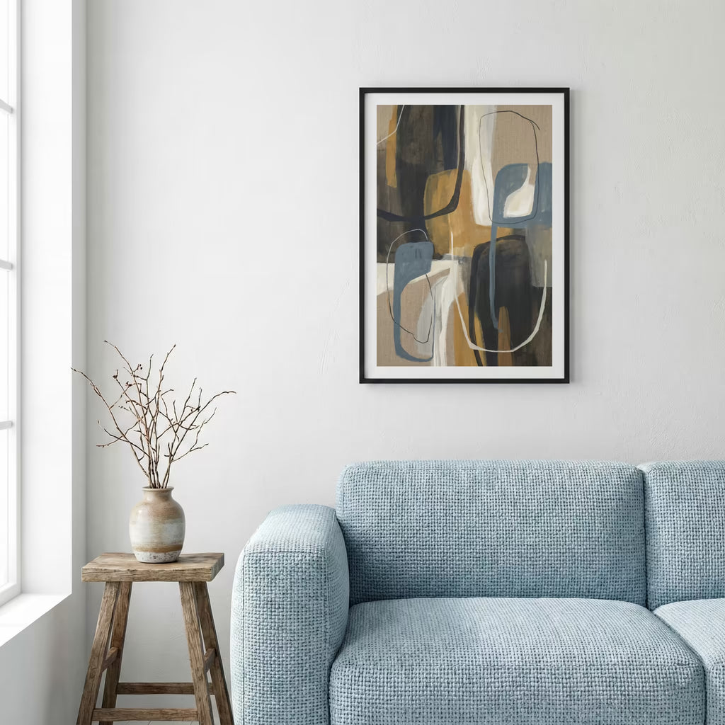 Navy Gold Geometric Abstract canvas wall art — alternate a view
