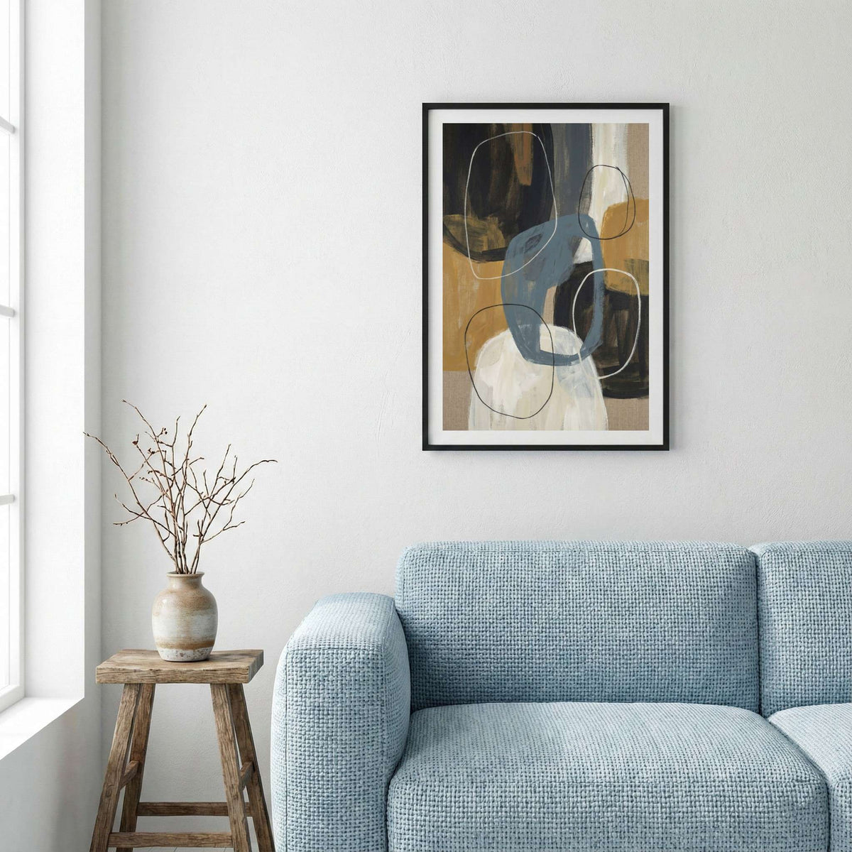 Navy Beige Geometric Abstract canvas wall art — alternate a view