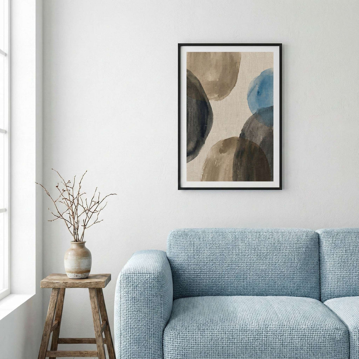 Taupe Blue Organic Abstract canvas wall art — alternate a view