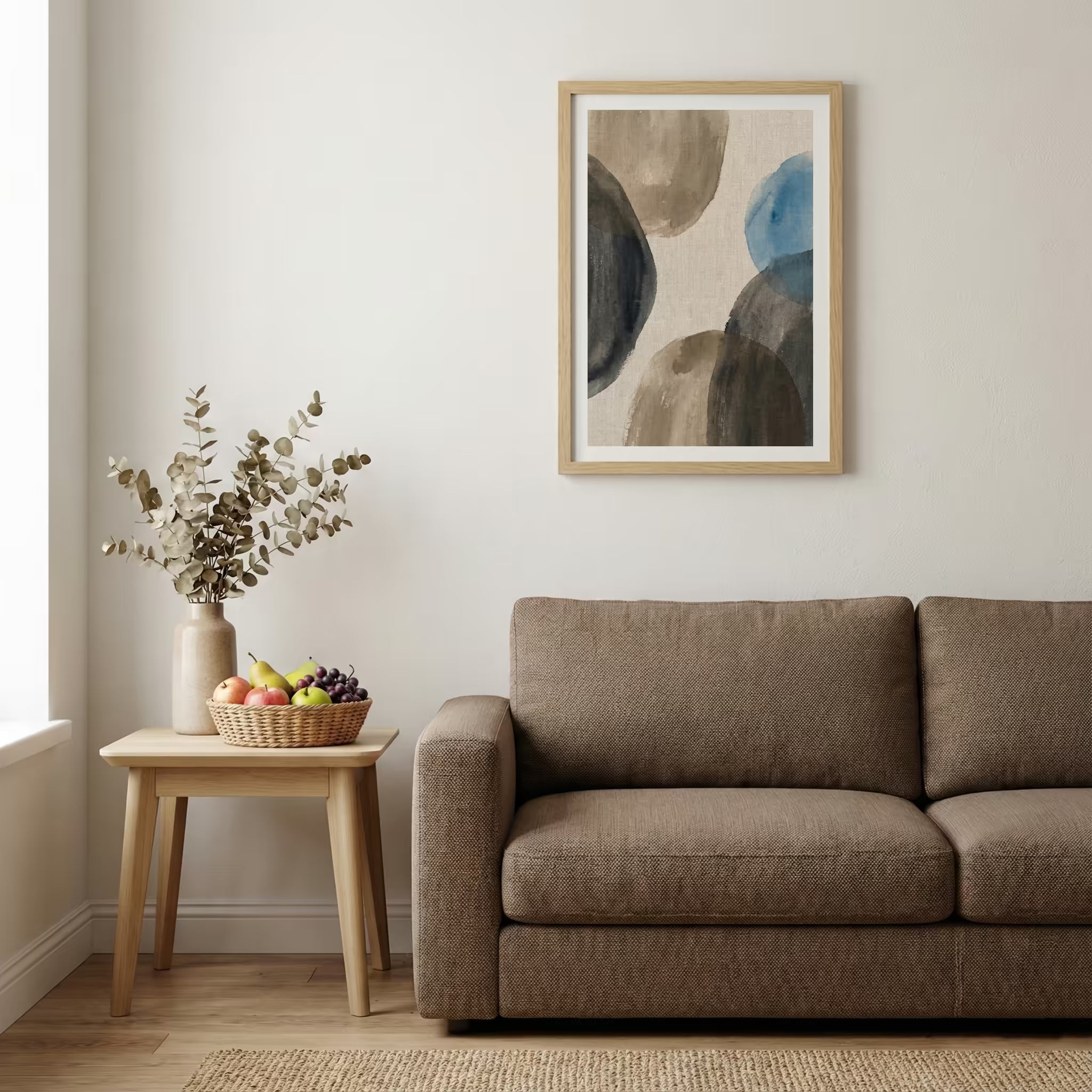 Taupe Blue Organic Abstract canvas wall art — alternate b view