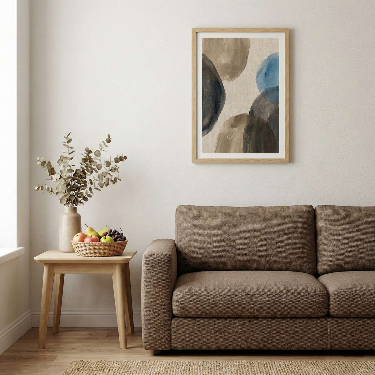 Taupe Blue Organic Abstract canvas wall art — alternate b view