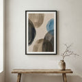 Taupe Blue Organic Abstract canvas wall art in a framed room setting