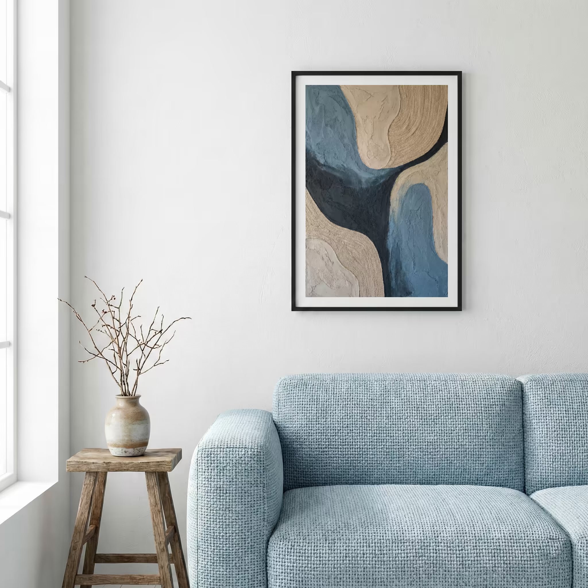 Blue Beige Organic Abstract canvas wall art — alternate a view