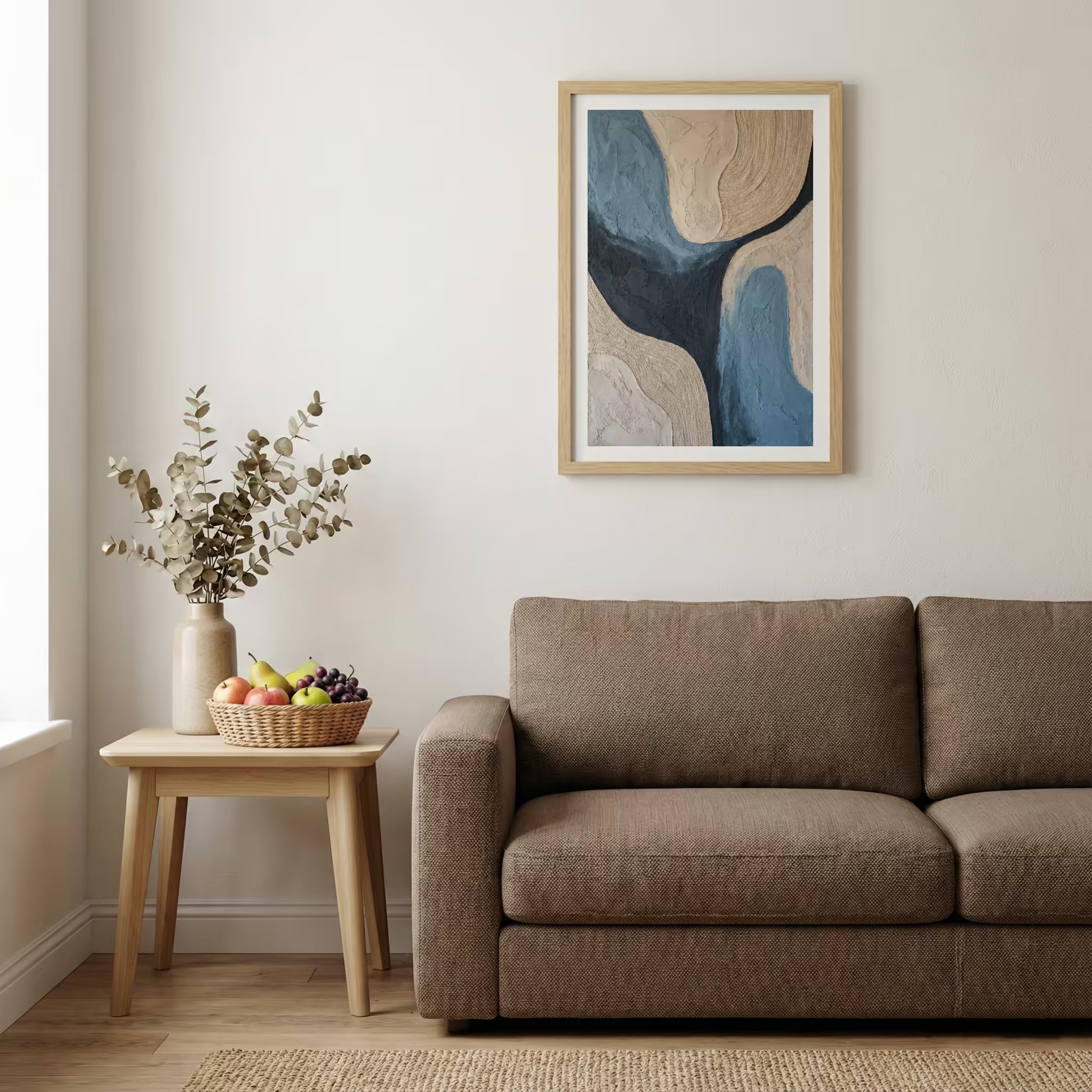Blue Beige Organic Abstract canvas wall art — alternate b view