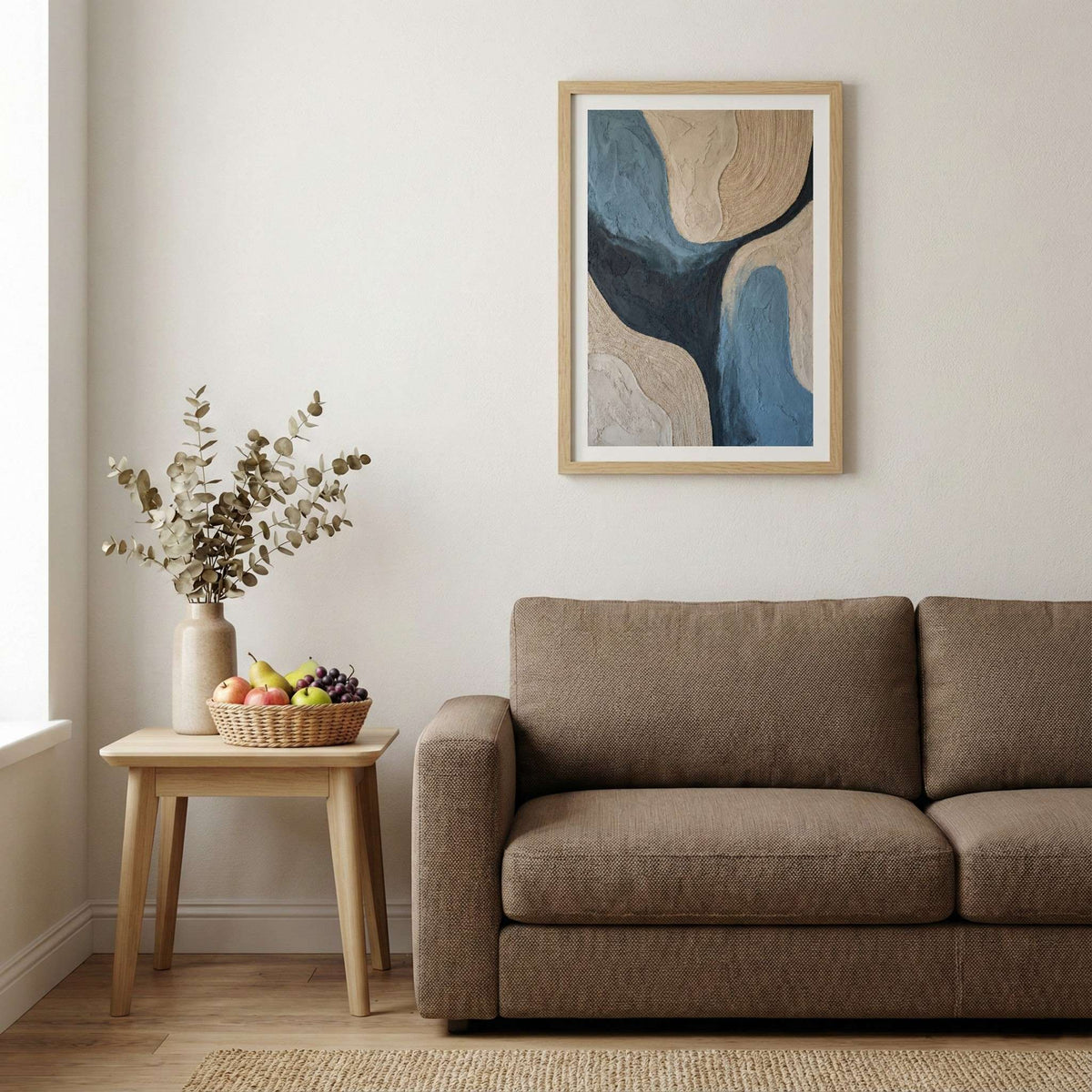 Blue Beige Organic Abstract canvas wall art — alternate b view