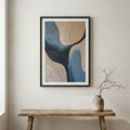 Blue Beige Organic Abstract canvas wall art in a framed room setting