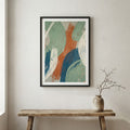 Teal Terracotta Organic Abstract canvas wall art in a framed room setting