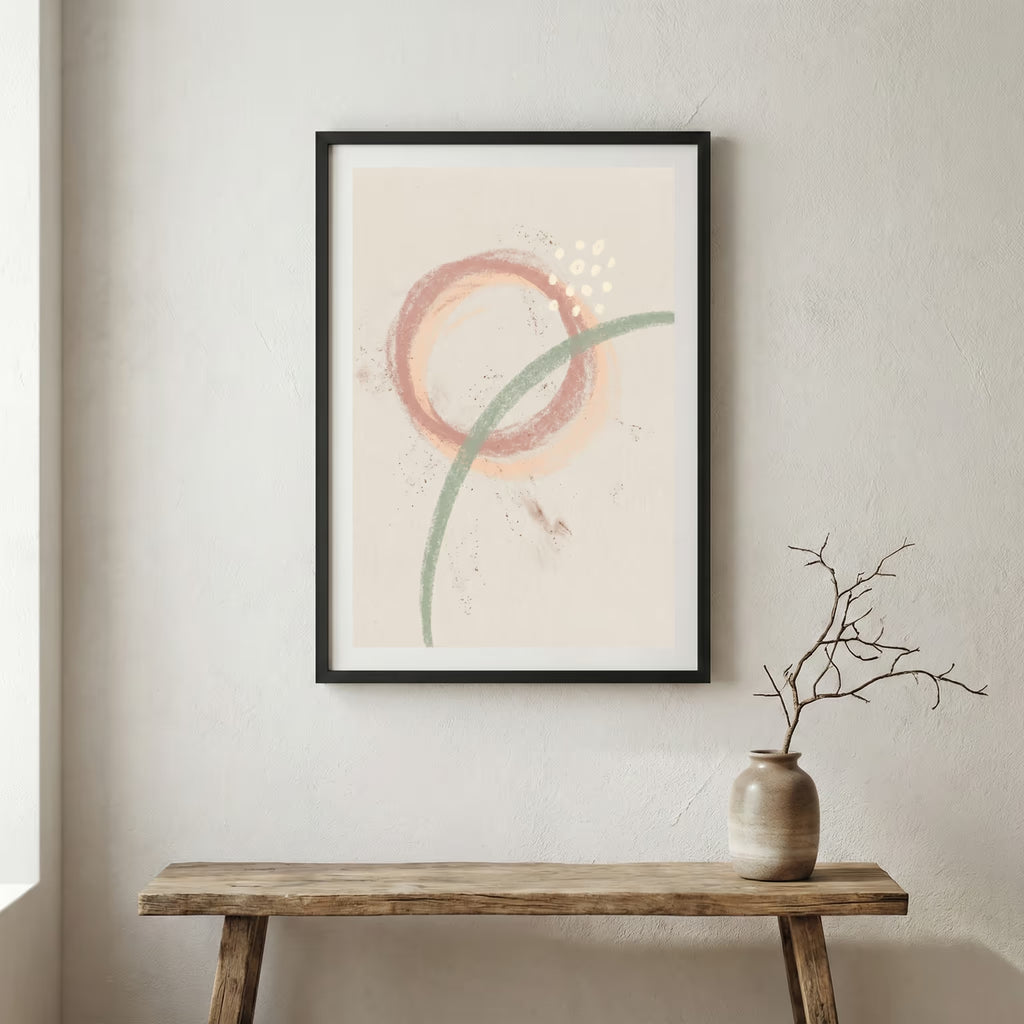 Blush Minimal Circle Abstract canvas wall art in a framed room setting