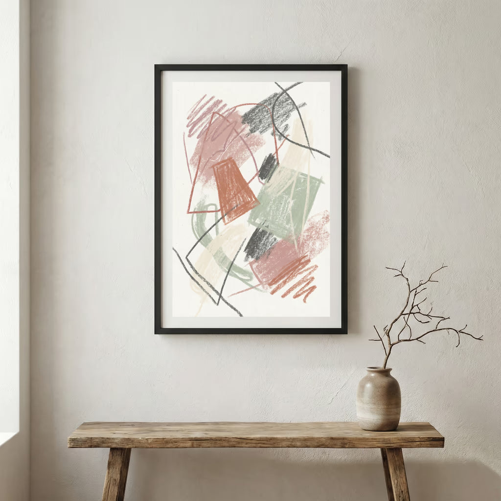 Pink Terracotta Line Abstract canvas wall art in a framed room setting