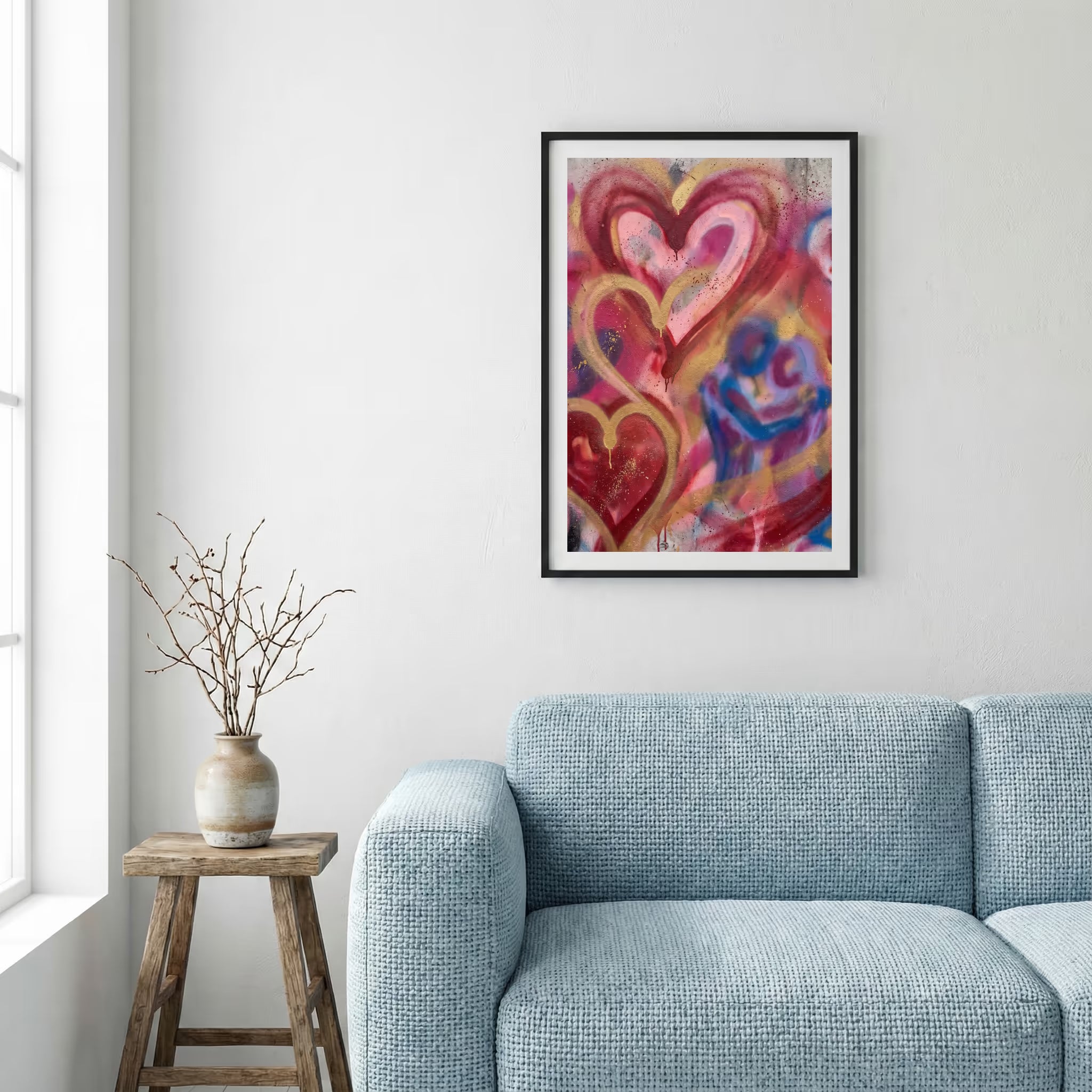 Pink Red Heart Wall Art canvas wall art — alternate a view