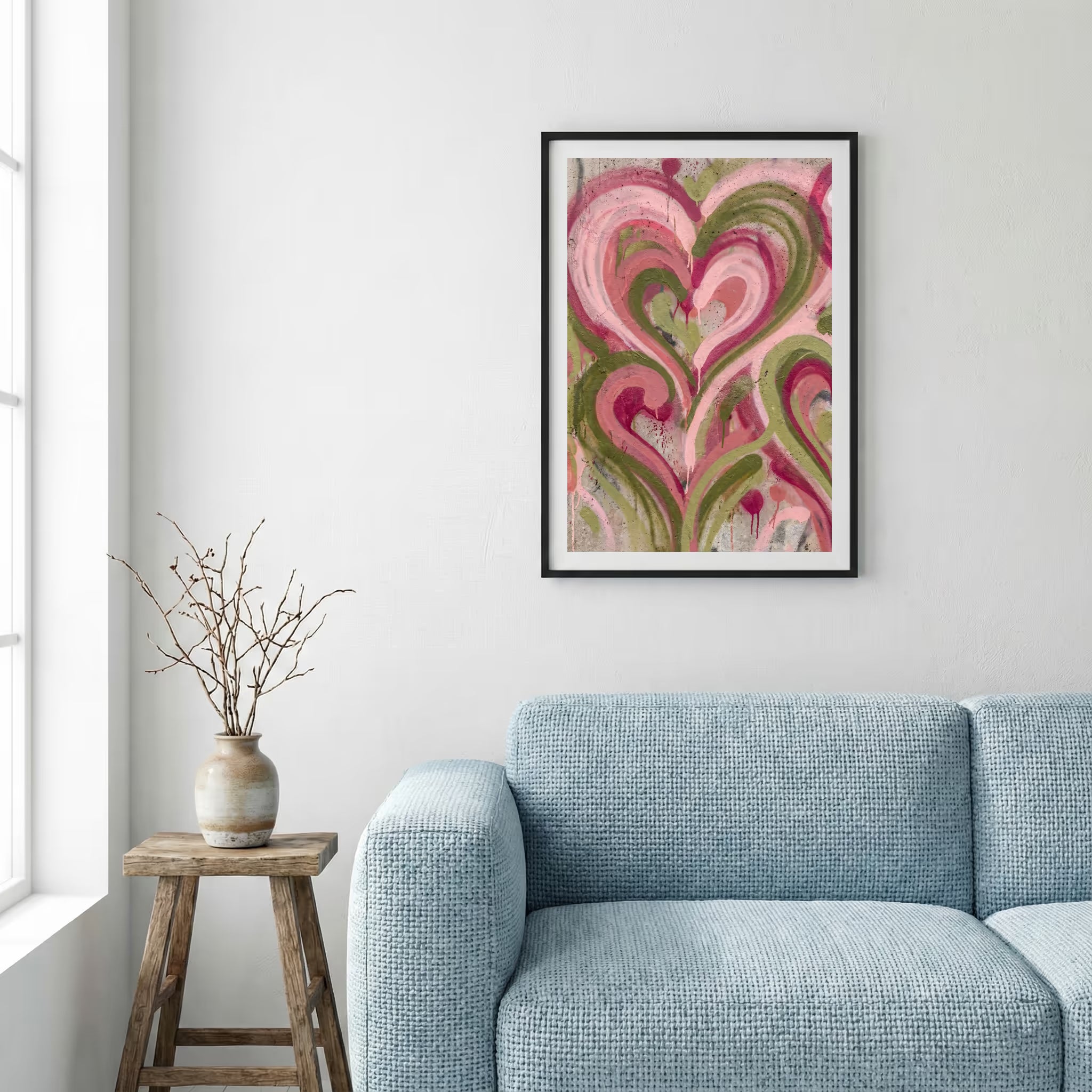 Pink Red Heart Swirl Abstract canvas wall art — alternate a view