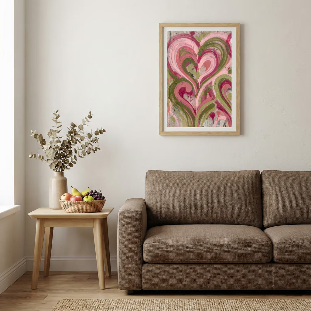 Pink Red Heart Swirl Abstract canvas wall art — alternate b view