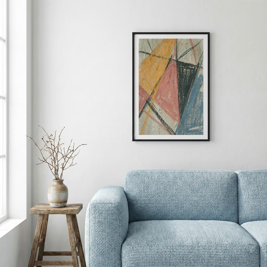 Terracotta Blue Geometric Abstract canvas wall art — alternate a view