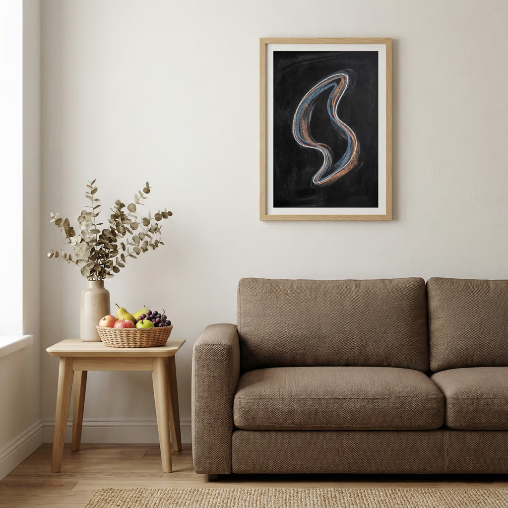 Black Silver Curved Abstract canvas wall art — alternate b view