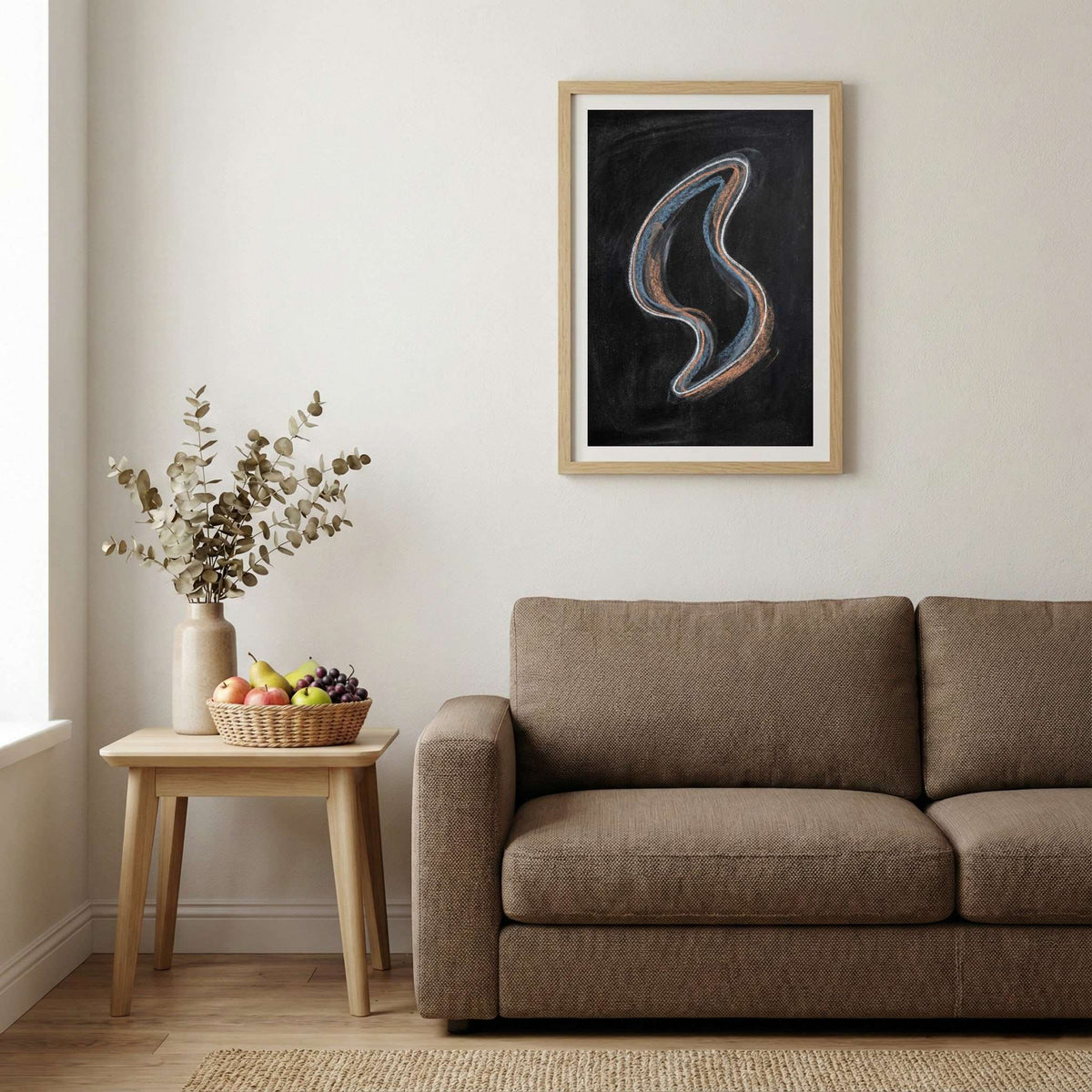Black Silver Curved Abstract canvas wall art — alternate b view