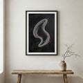 Black Silver Curved Abstract canvas wall art in a framed room setting