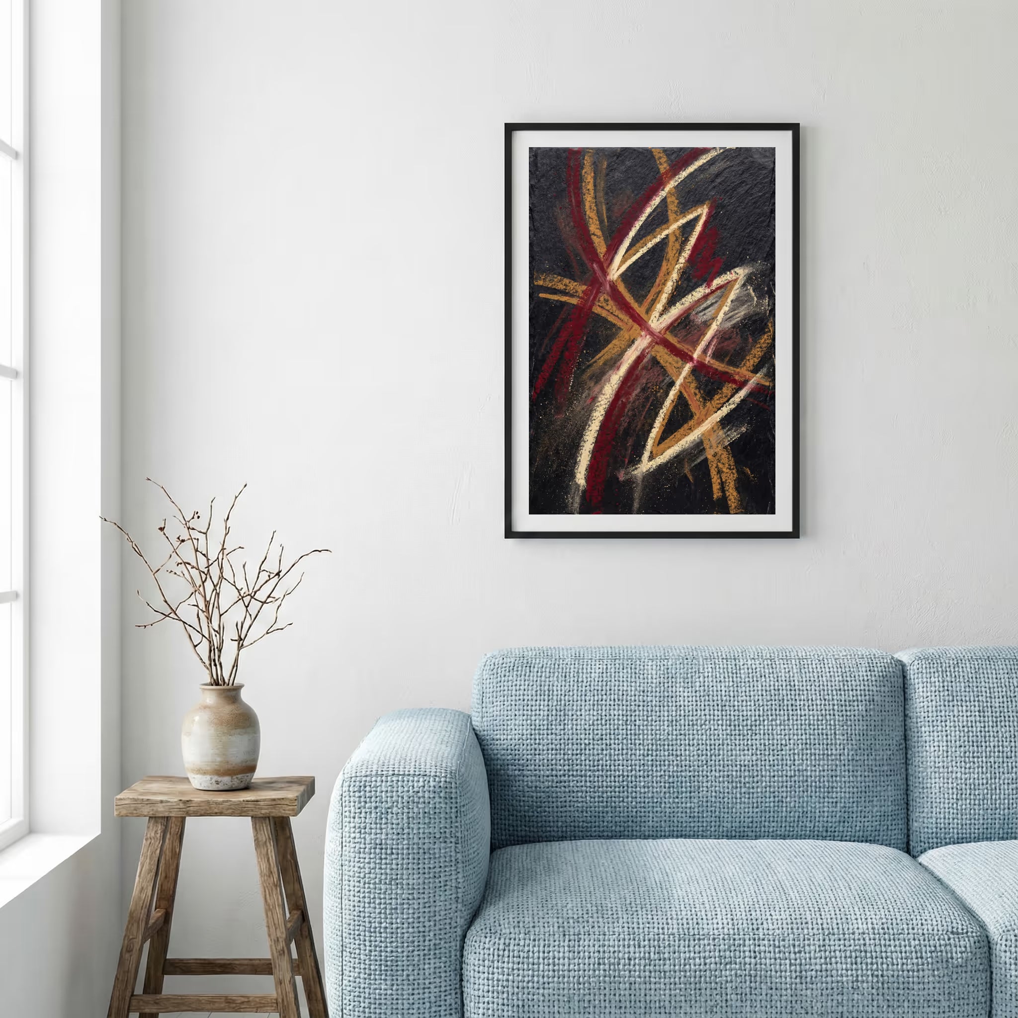 Black Gold Red Linework Abstract canvas wall art — alternate a view