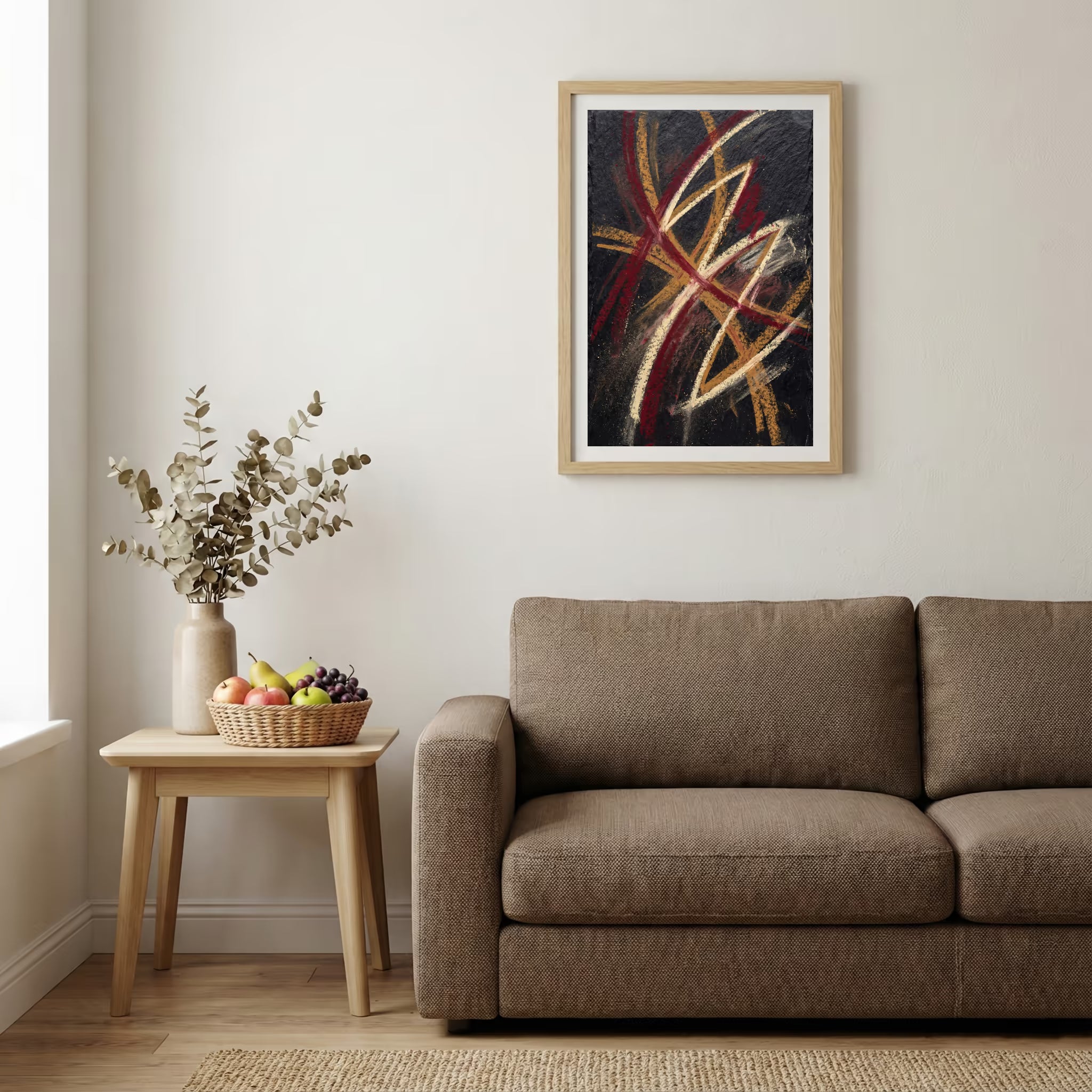 Black Gold Red Linework Abstract canvas wall art — alternate b view