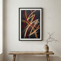 Black Gold Red Linework Abstract canvas wall art in a framed room setting