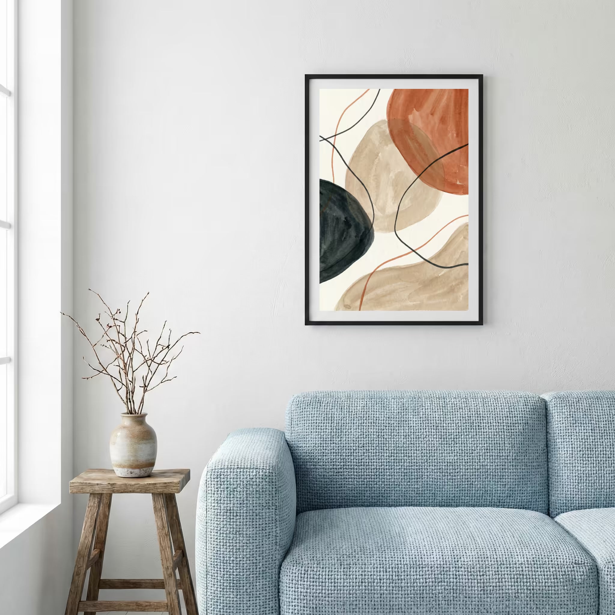 Terracotta Black Line Abstract canvas wall art — alternate a view