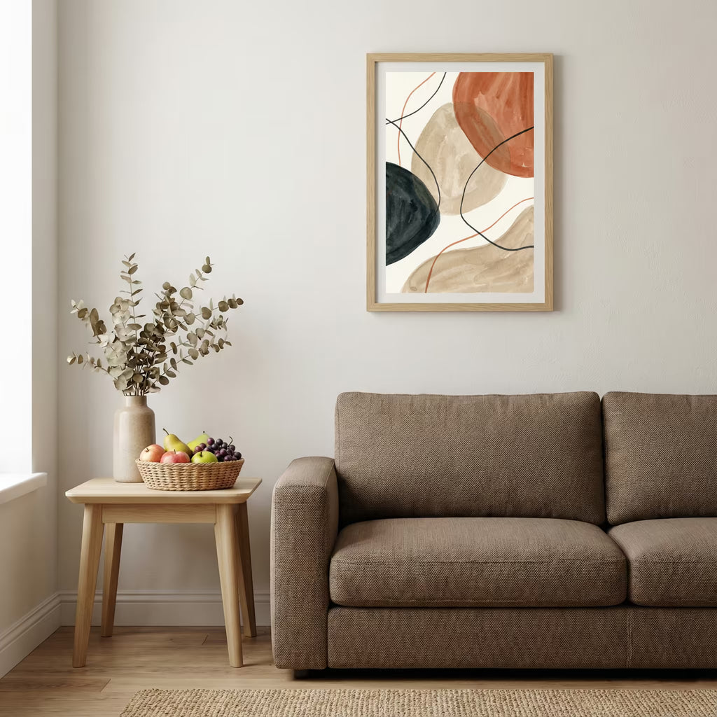 Terracotta Black Line Abstract canvas wall art — alternate b view