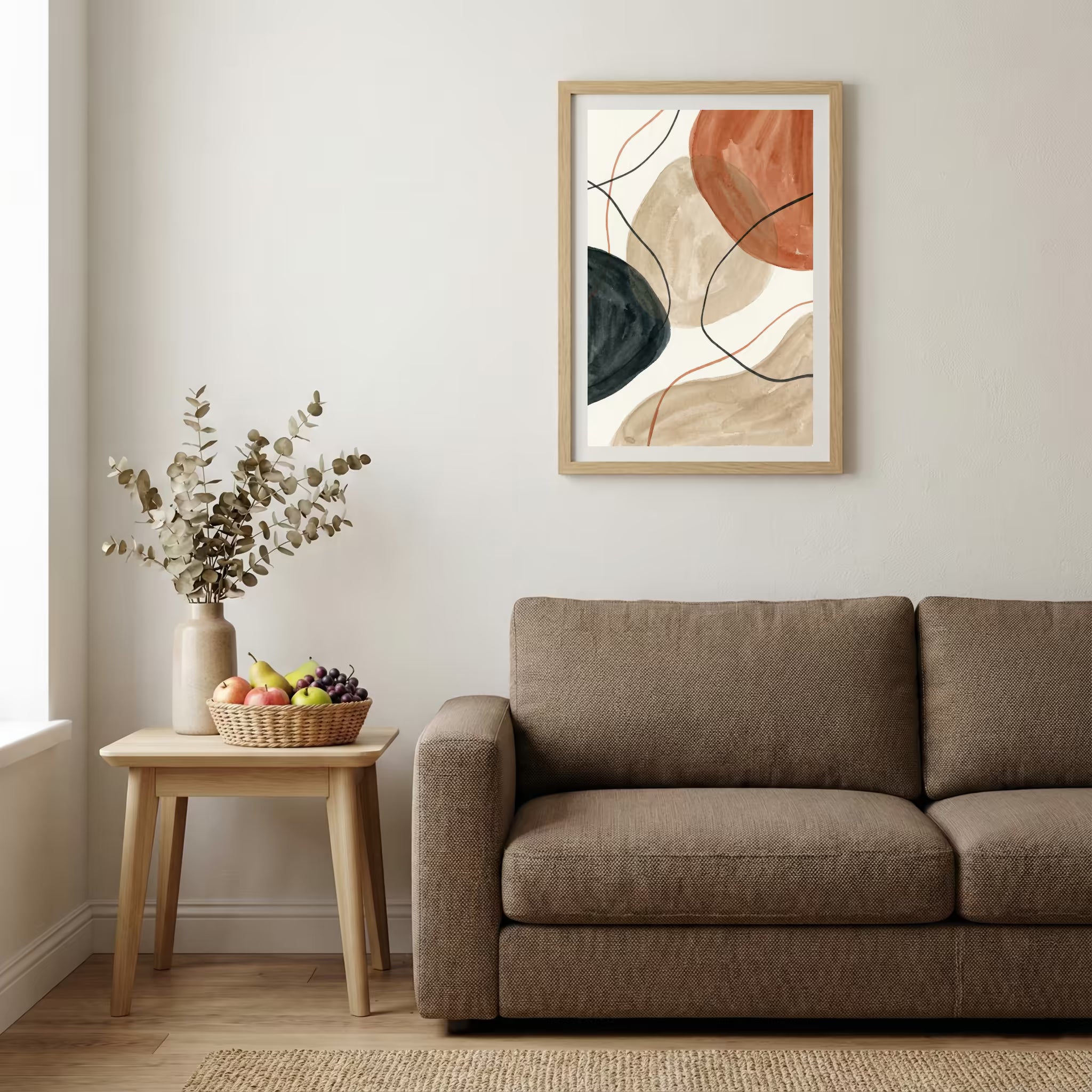 Terracotta Black Line Abstract canvas wall art — alternate b view