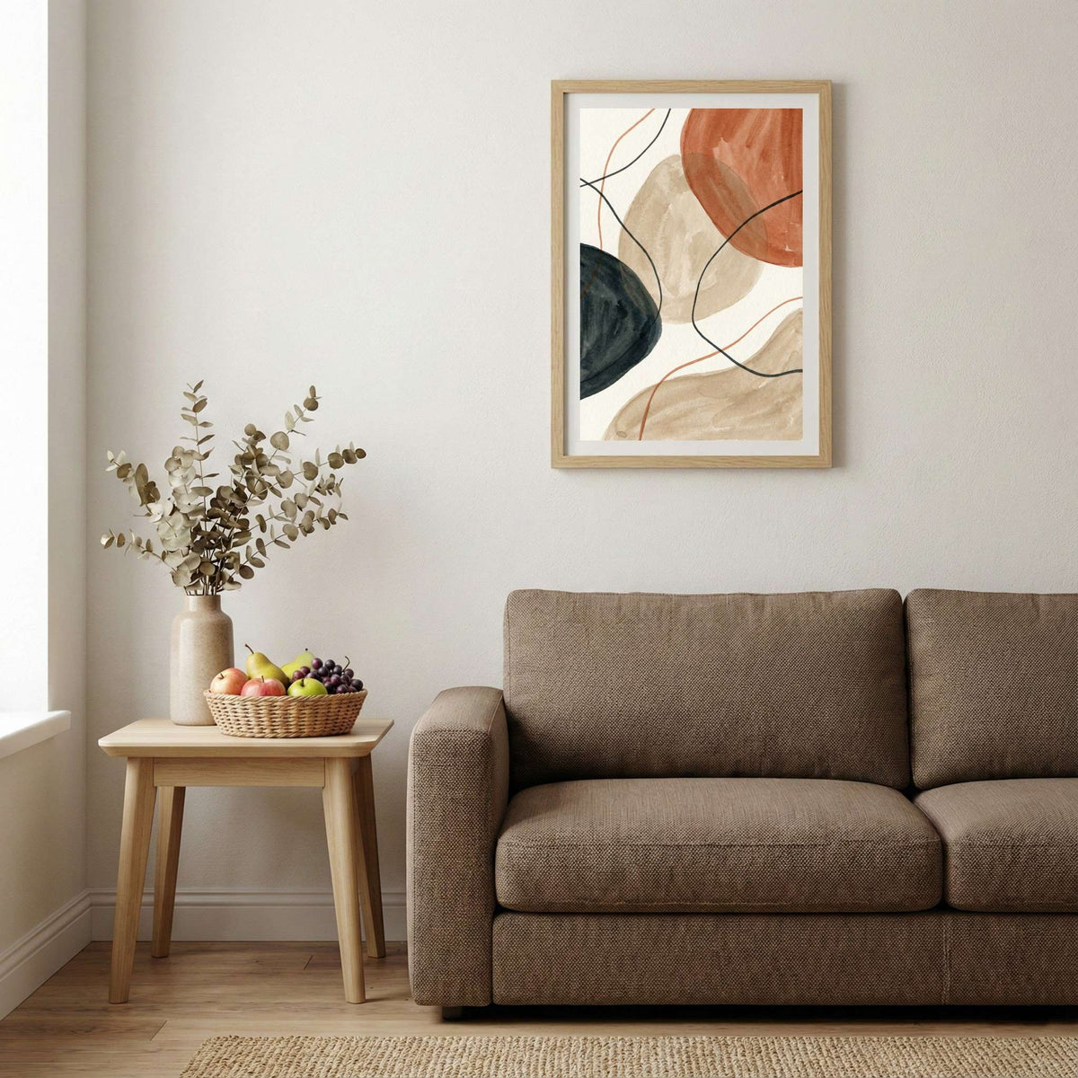 Terracotta Black Line Abstract canvas wall art — alternate b view
