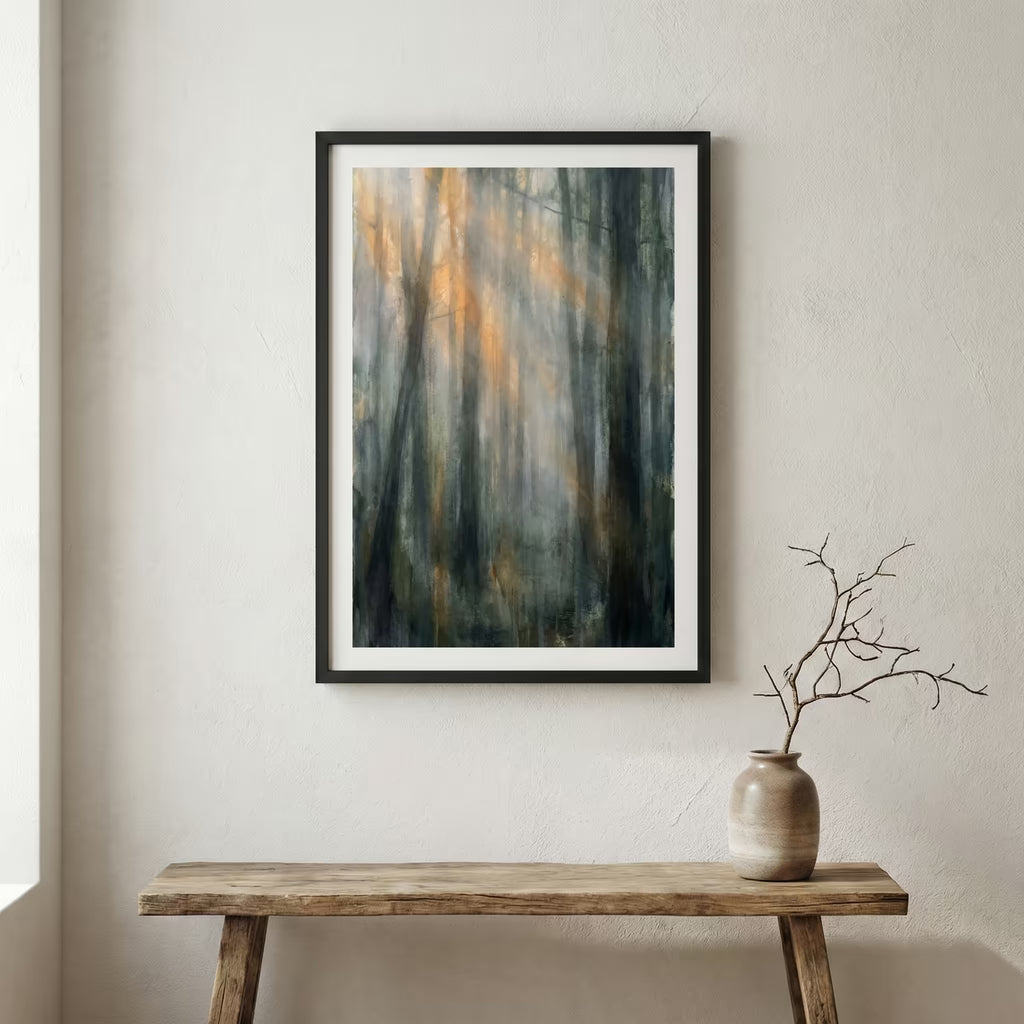 Blue Gray Vertical Texture canvas wall art in a framed room setting