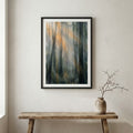 Blue Gray Vertical Texture canvas wall art in a framed room setting