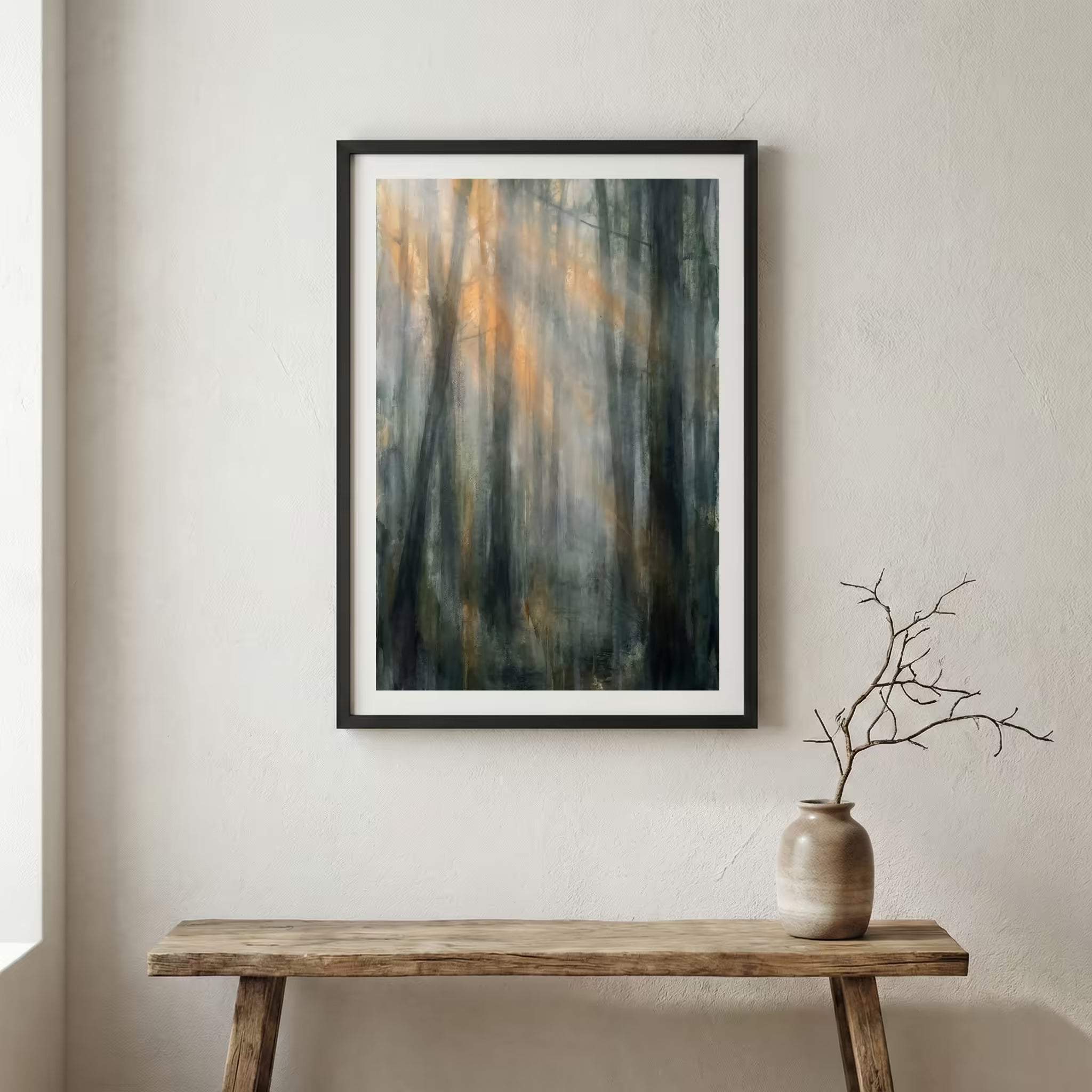 Blue Gray Vertical Texture canvas wall art in a framed room setting