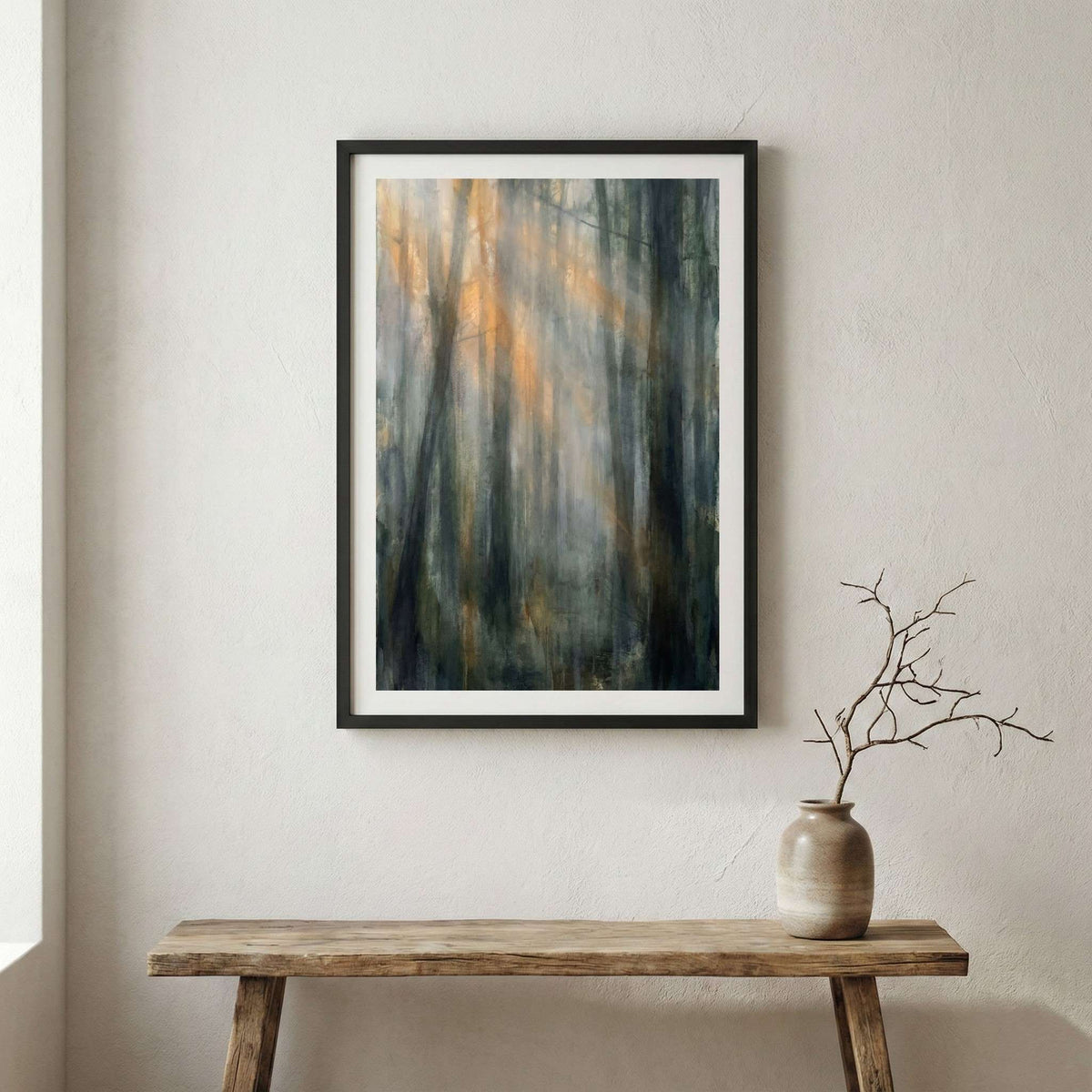 Blue Gray Vertical Texture canvas wall art in a framed room setting