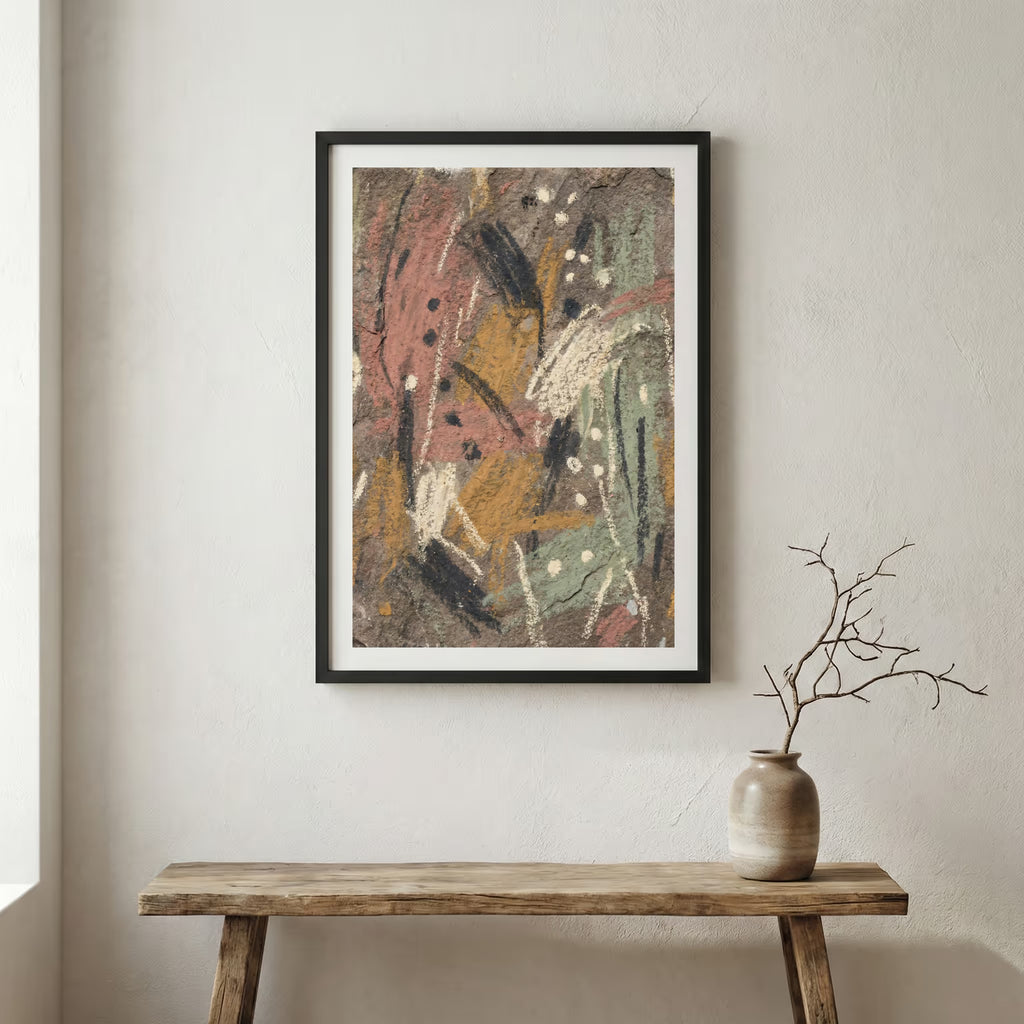 Earth Tone Expressive Abstract canvas wall art in a framed room setting