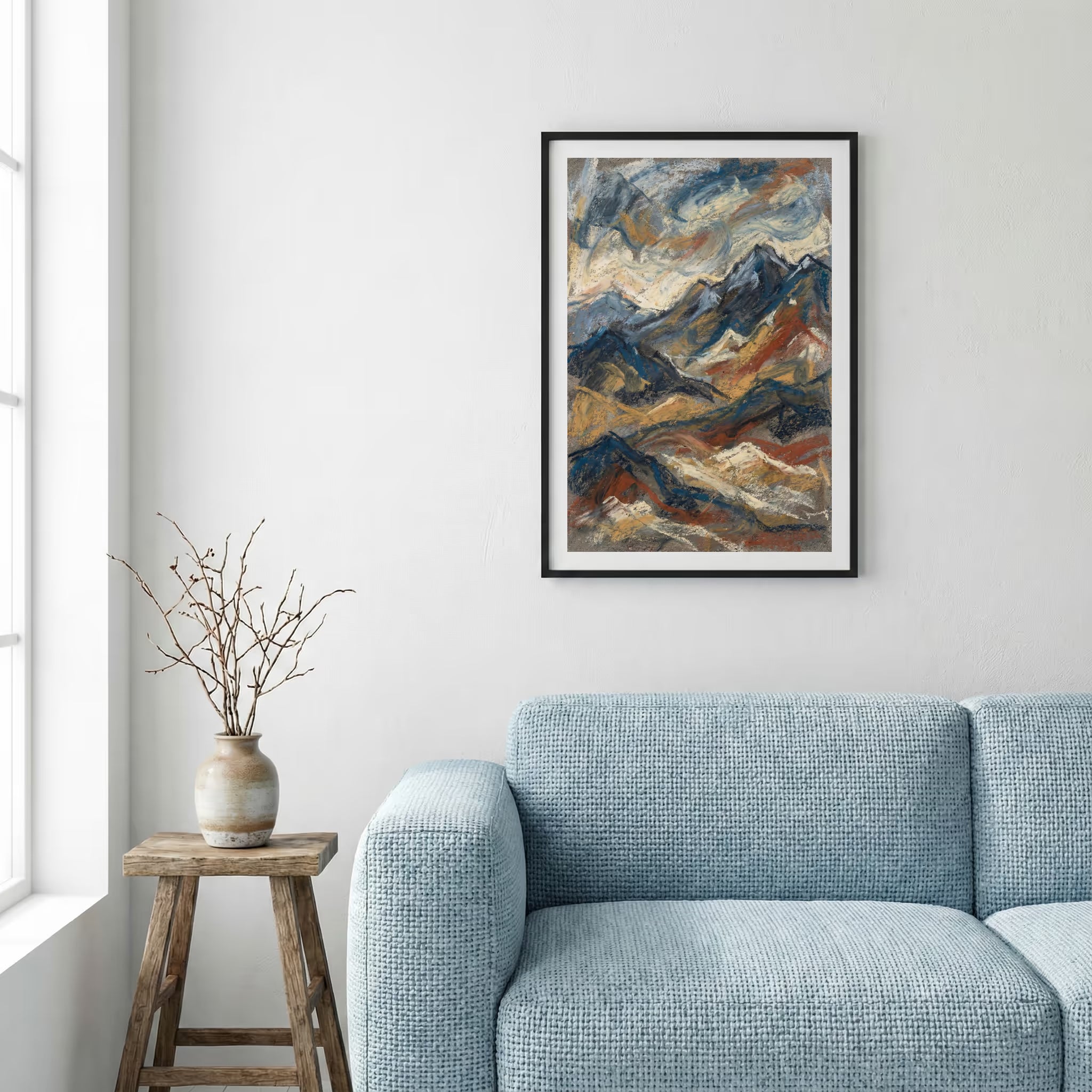 Blue Gold Mountain Landscape Abstract canvas wall art — alternate a view