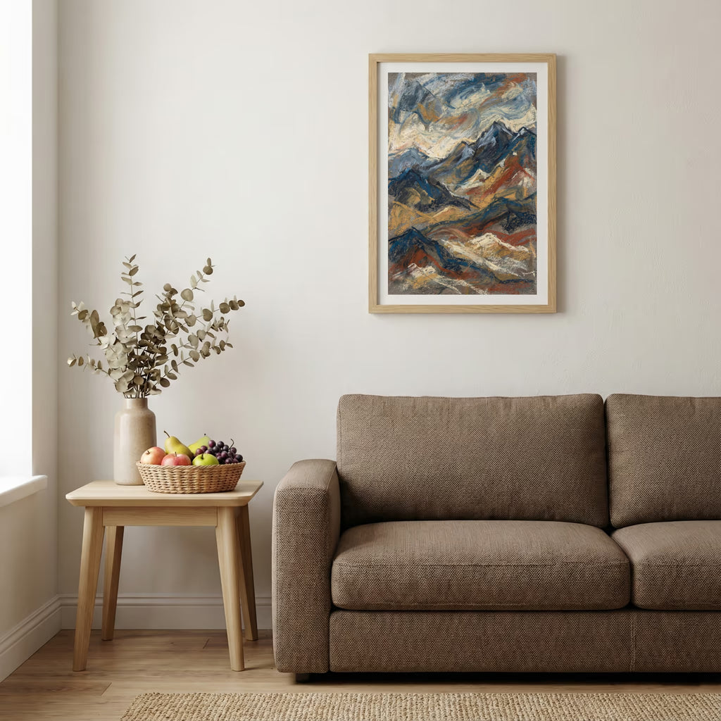 Blue Gold Mountain Landscape Abstract canvas wall art — alternate b view
