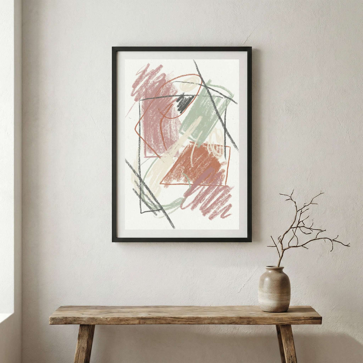 Blush Line Abstract canvas wall art in a framed room setting