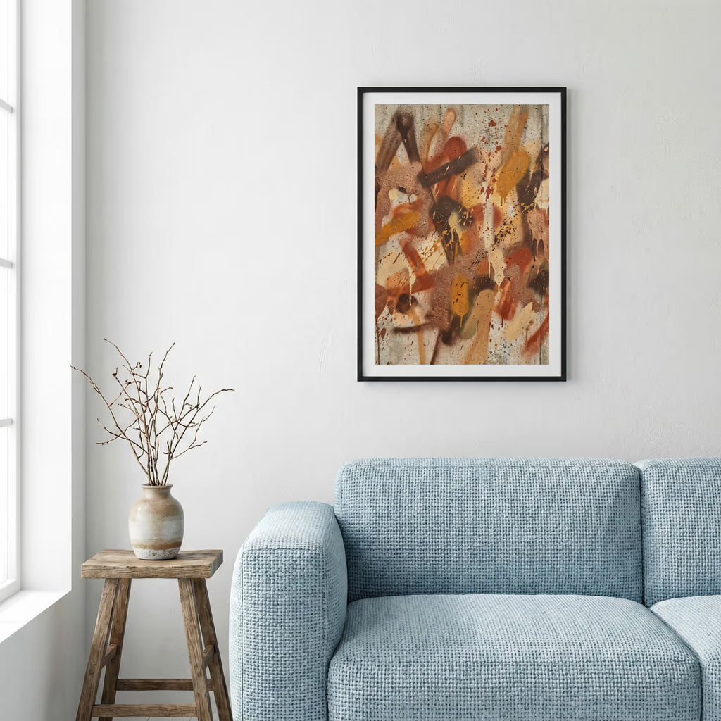 Orange Brown Expressive Abstract canvas wall art — alternate a view