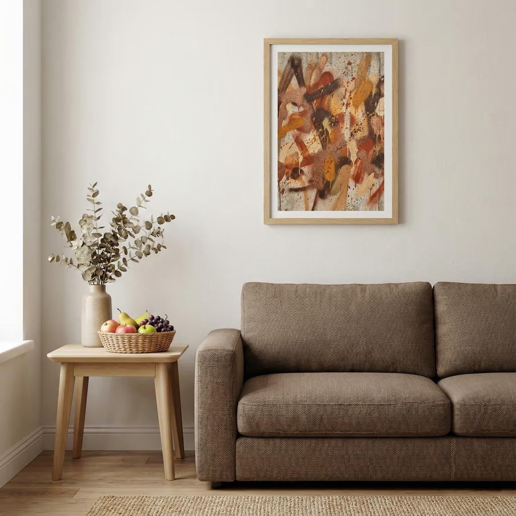 Orange Brown Expressive Abstract canvas wall art — alternate b view