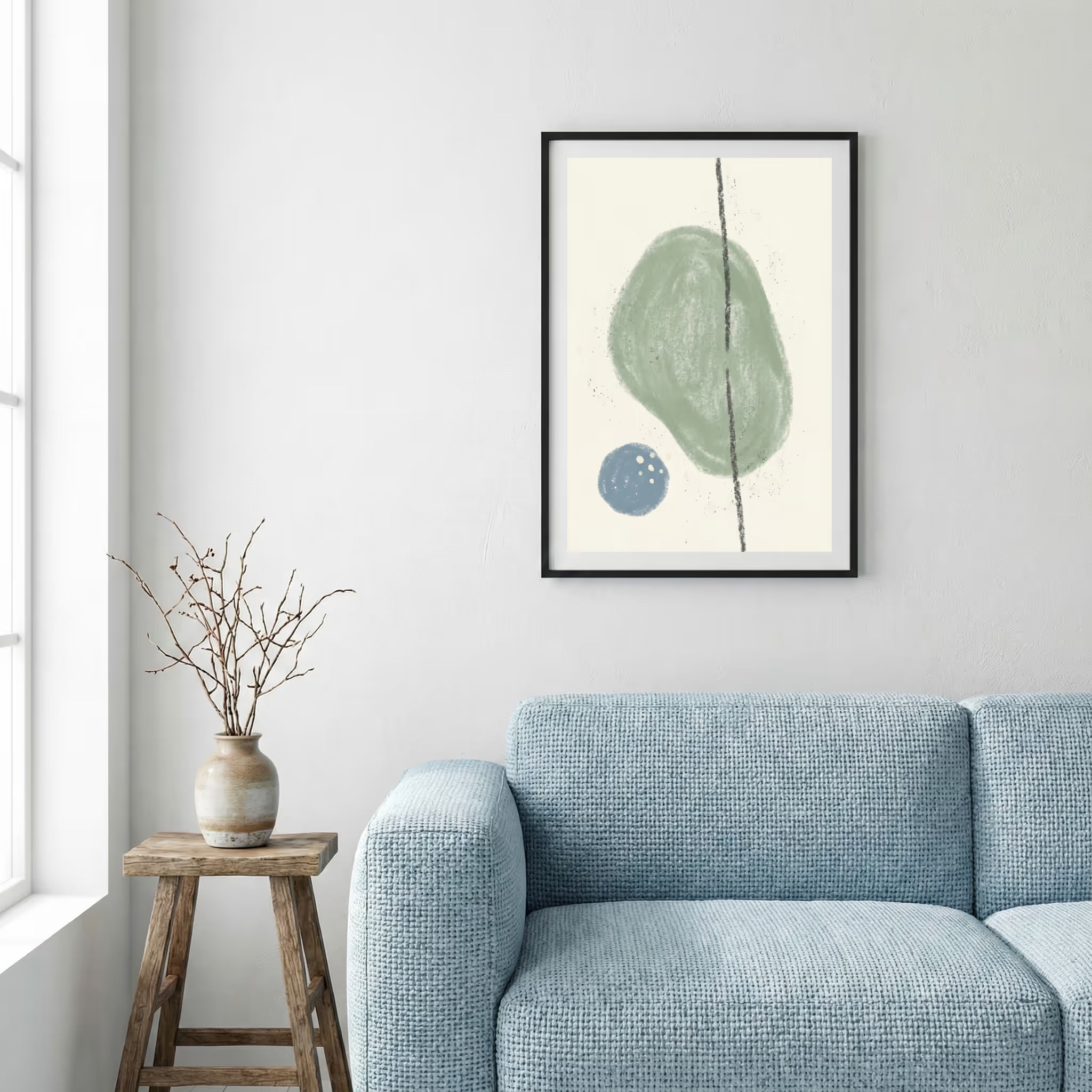 Sage Blue Organic Shape Abstract canvas wall art — alternate a view