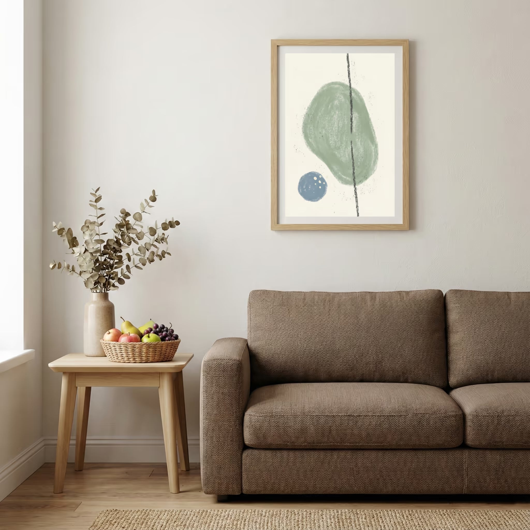 Sage Blue Organic Shape Abstract canvas wall art — alternate b view