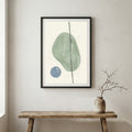 Sage Blue Organic Shape Abstract canvas wall art in a framed room setting