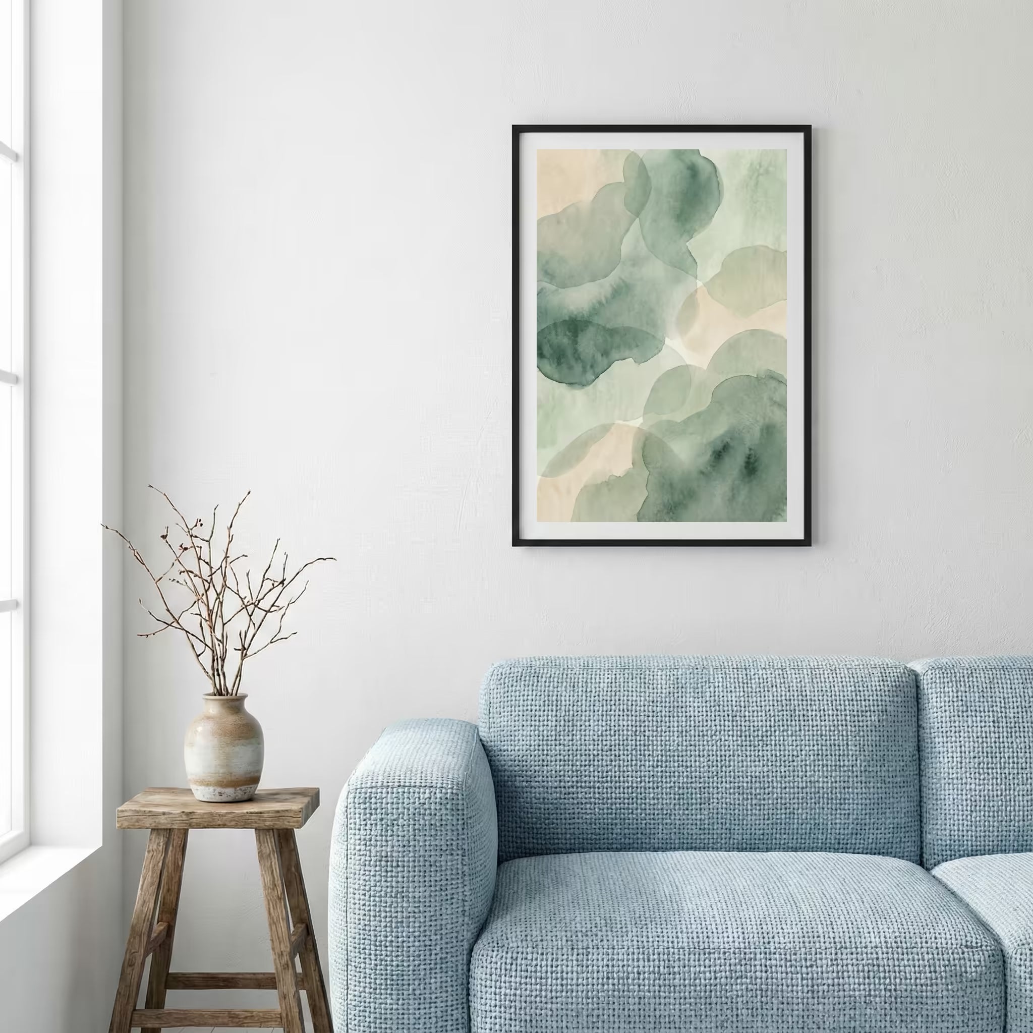 Soft Sage Green Organic Abstract canvas wall art — alternate a view