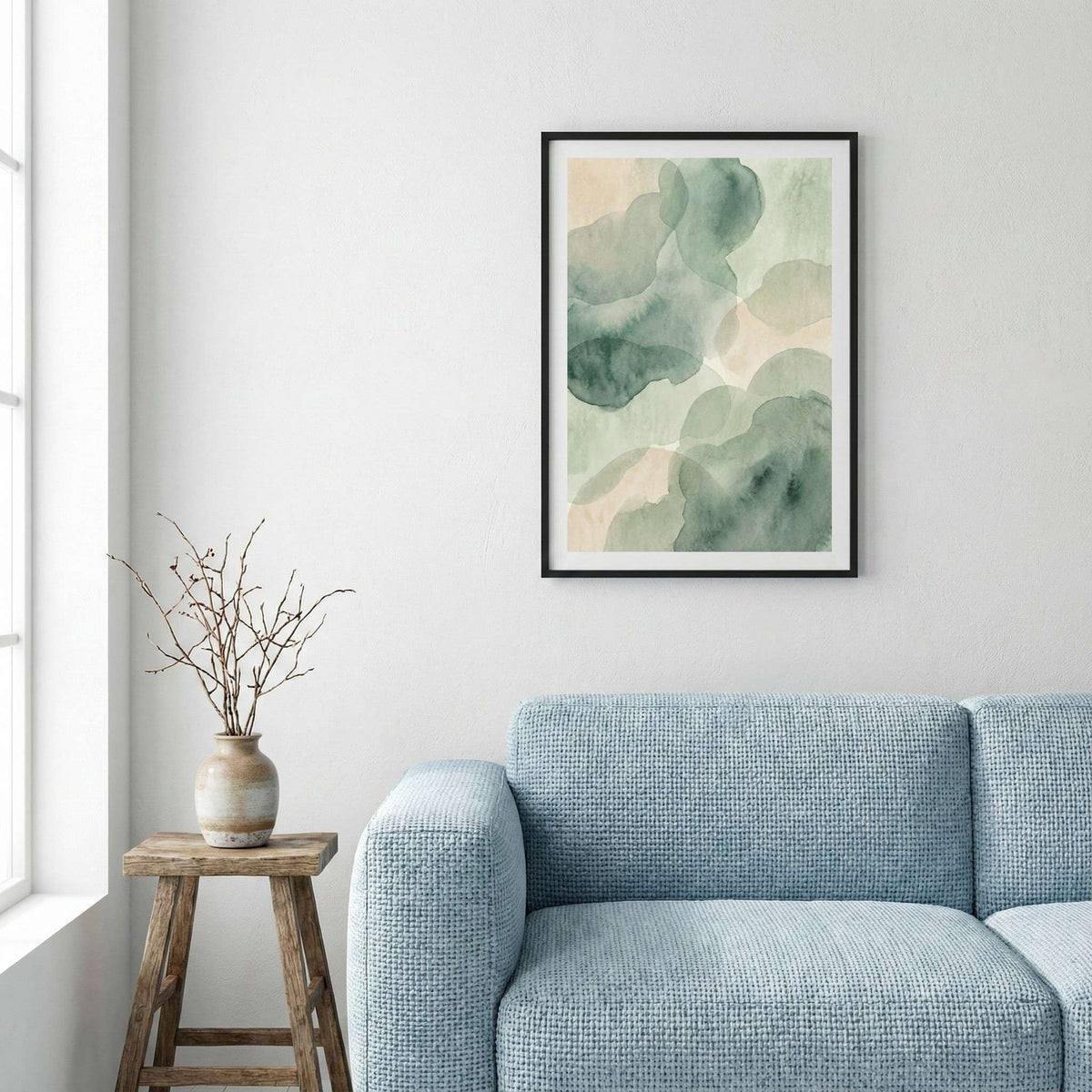 Soft Sage Green Organic Abstract canvas wall art — alternate a view