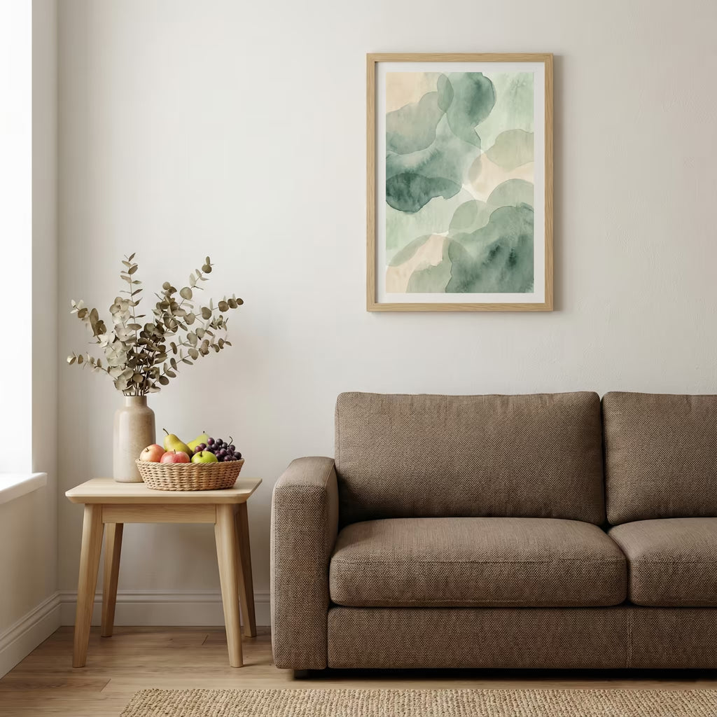 Soft Sage Green Organic Abstract canvas wall art — alternate b view