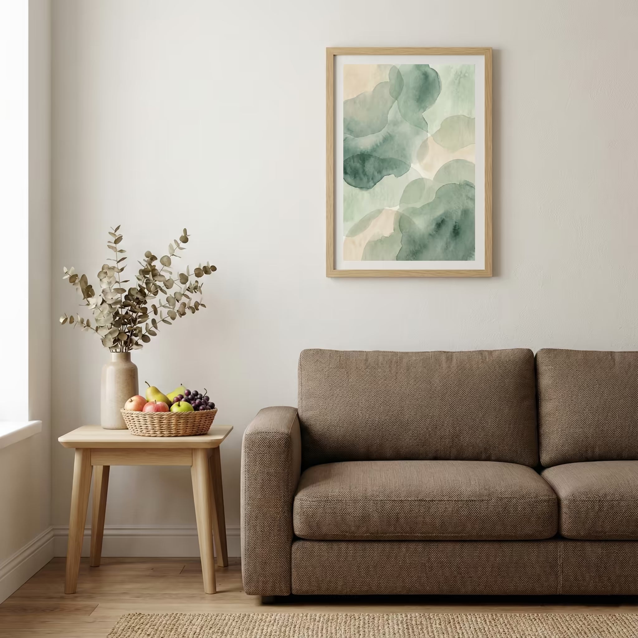 Soft Sage Green Organic Abstract canvas wall art — alternate b view