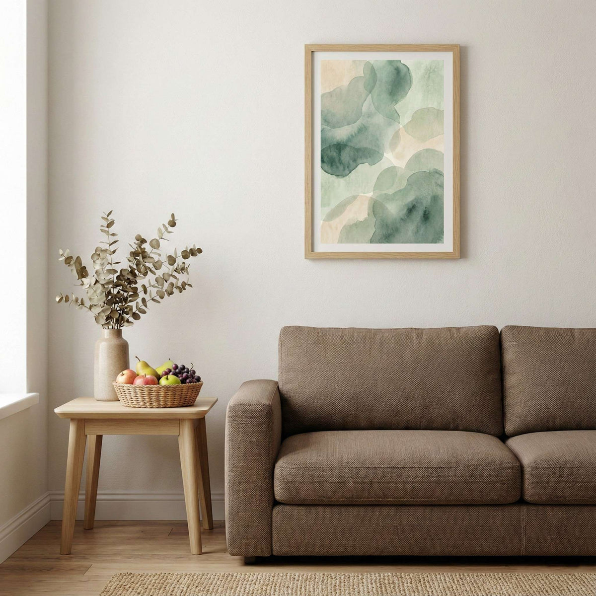 Soft Sage Green Organic Abstract canvas wall art — alternate b view