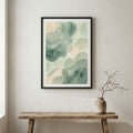 Soft Sage Green Organic Abstract canvas wall art in a framed room setting