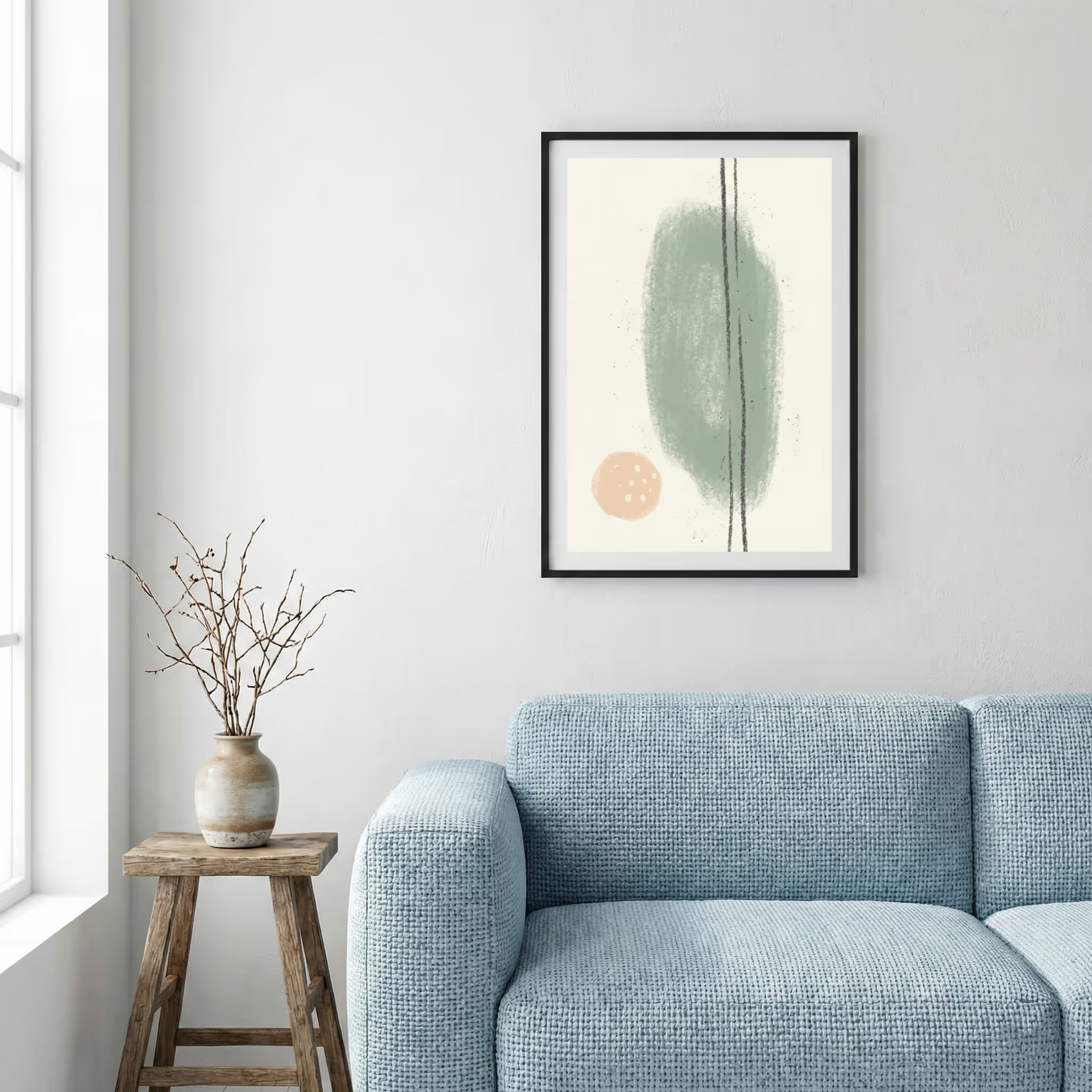 Sage Blue Organic Circle Abstract canvas wall art — alternate a view