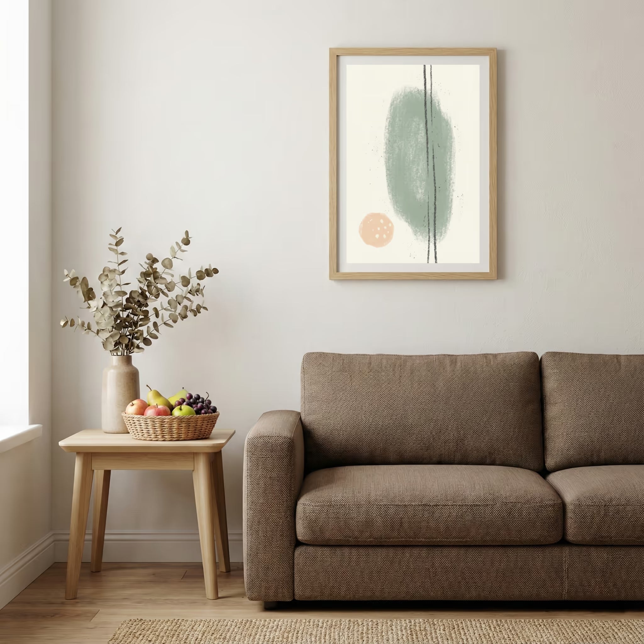 Sage Blue Organic Circle Abstract canvas wall art — alternate b view