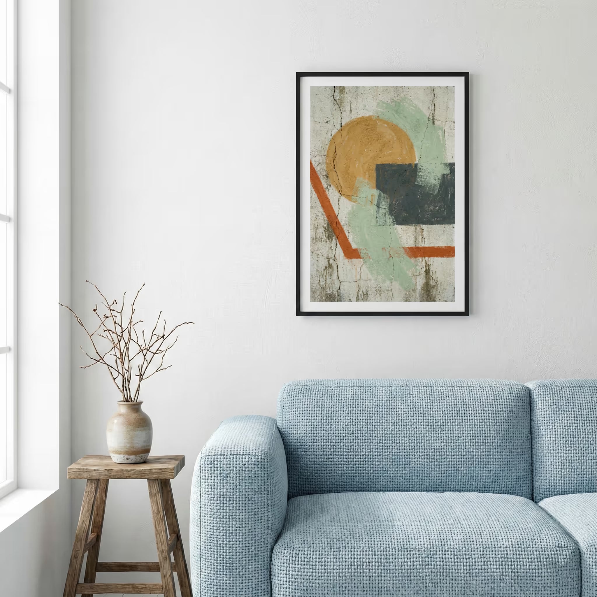Ochre Sage Geometric Abstract canvas wall art — alternate a view
