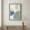 Pastel Blue Green Organic Shapes canvas wall art in a framed room setting